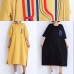 Women yellow cotton dress plus size Fabrics o neck side open Art Summer Dresses