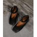Chic Chocolate Buckle Strap Ballet Flats Shoes Cowhide Leather