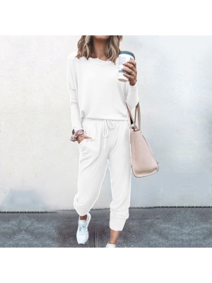Spot autumn and winter new cross-border European and American women's clothing Amazon popular loose solid color long sleeve casual suit OM9126