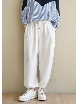 Unique White High Waist Chiffon Spring Pants