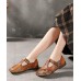 Genuine Leather Brown Flat Shoes Embossed Flats