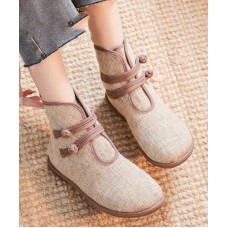 Elegant Buckle Strap Ankle Boots Khaki Comfy Cotton Fabric