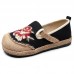Soft Splicing Flats Black Cotton Linen Fabric Embroideried Flats Shoes