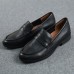 Fine Embossed Flat Shoes Black Cowhide Leather