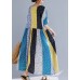Elegant multicolor cotton dresses plus size Sewing o neck patchwork Kaftan Summer Dresses