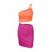 Amazon cross-border design sense, small number, one shoulder drawstring dress, female summer hollow bag hip sling dress