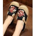 Soft Splicing Flats Black Cotton Linen Fabric Embroideried Flats Shoes