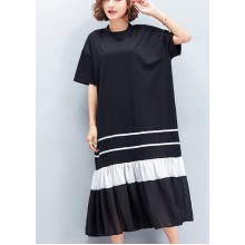 Handmade black Cotton Wardrobes plus size Photography patchwork Cinched shift Summer Dresses