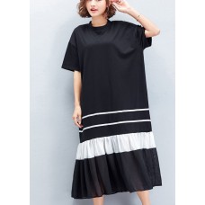Handmade black Cotton Wardrobes plus size Photography patchwork Cinched shift Summer Dresses