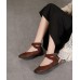 Chic Chocolate Buckle Strap Ballet Flats Shoes Cowhide Leather