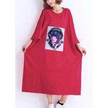 French o neck half sleeve cotton Tunic Organic linen red Traveling Dresses Summer