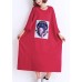 French o neck half sleeve cotton Tunic Organic linen red Traveling Dresses Summer
