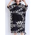 Women black print Cotton Work Outfits pockets Plus Size Summer Dresses